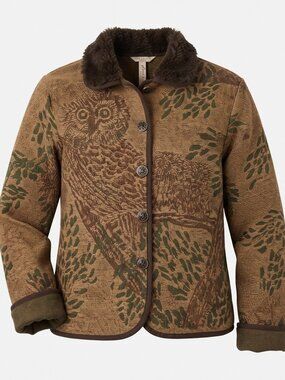 90s Cedar Canyon Owl Tapestry Boho Wool Blend Jacket, Medium
